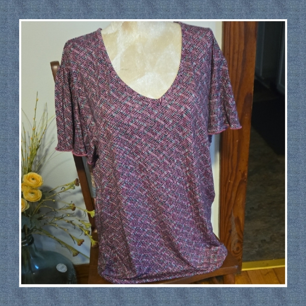 Nwt Ashley Blue Women's Multicolor Patterned Blouse Size 1x